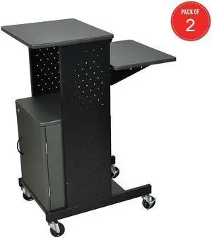 LUXOR PS4000C 4 Shelf Mobile Presentation Station with Cabinet, Gray (pack of 2)