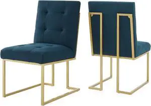 Privy Gold Stainless Steel Upholstered Fabric Dining Accent Chair Set of 2 Gold Azure