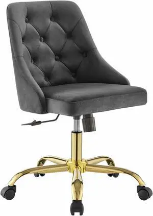 Distinct Tufted Swivel Performance Velvet Office Chair Gold Gray