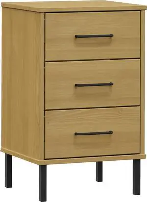 vidaXL Bedside Cabinet with Metal Legs Brown Solid Wood Pine OSLO vidaXL Bedside Cabinet with Metal Legs Brown Solid Wood Pine OSLO