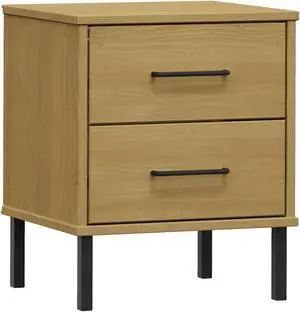 vidaXL Bedside Cabinet with Metal Legs Brown Solid Wood Pine OSLO vidaXL Bedside Cabinet with Metal Legs Brown Solid Wood Pine OSLO