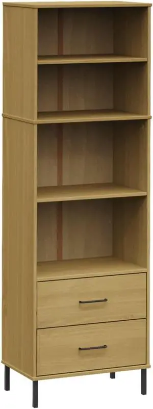 vidaXL Bookcase with 2 Drawers Brown 23.6"x13.8"x70.9" Solid Wood OSLO