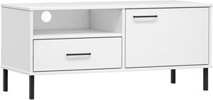 vidaXL TV Cabinet with Metal Legs White Solid Wood Pine OSLO