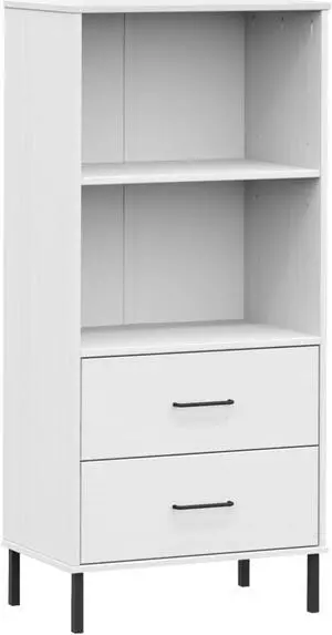 vidaXL Bookcase with 2 Drawers White 23.6"x13.8"x50.6" Solid Wood OSLO