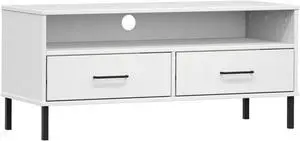 vidaXL TV Cabinet with Metal Legs White Solid Wood Pine OSLO