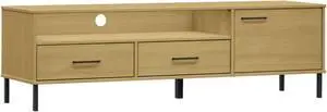 vidaXL TV Cabinet with Metal Legs Brown Solid Wood Pine OSLO