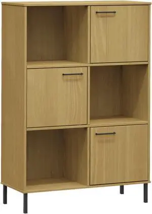 vidaXL Bookcase with Metal Legs Brown 35.4"x13.8"x50.6" Solid Wood OSLO