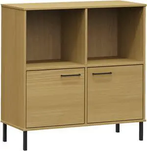 vidaXL Bookcase with Metal Legs Brown 35.4"x13.8"x35.6" Solid Wood OSLO