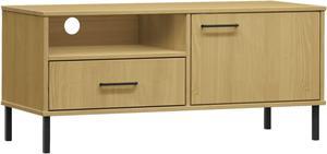 vidaXL TV Cabinet with Metal Legs Brown Solid Wood Pine OSLO