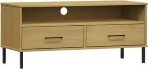 vidaXL TV Cabinet with Metal Legs Brown Solid Wood Pine OSLO