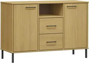 vidaXL Sideboard with Metal Legs Brown 44.5"x15.7"x30.3" Solid Wood OSLO