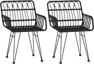 vidaXL Patio Chairs 2 pcs with Armrest Black 22"x25.2"x31.5" PE Rattan