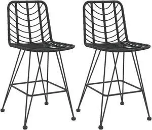 vidaXL Bar Stools 2 pcs Black 17.7"x22"x40.7" PE Rattan and Steel