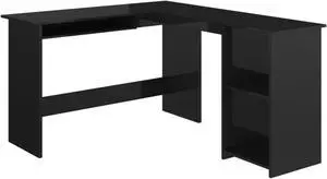 vidaXL L-Shaped Corner Desk High Gloss Black 47.2" x 55.1" x 29.5" Engineered Wood vidaXL L-Shaped Corner Desk High Gloss Black 47.2" x 55.1" x 29.5" Engineered Wood