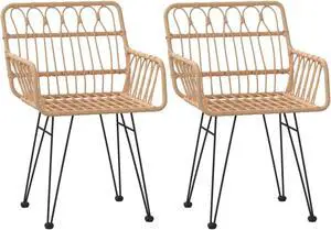 vidaXL Patio Chairs 2 pcs with Armrest 22"x25.2"x31.5" PE Rattan
