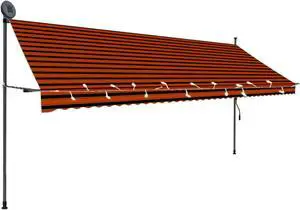 vidaXL Manual Retractable Awning with LED 157.5" Orange and Brown vidaXL Manual Retractable Awning with LED 157.5" Orange and Brown