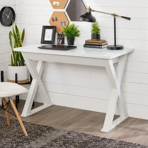 WE Furniture Elite Metal Computer Desk, White Glass