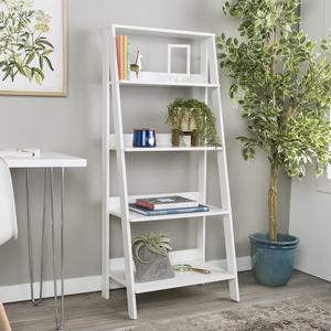 Walker Edison 55" Wood Ladder Bookshelf - White