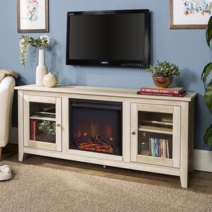 58" Wood Media TV Stand Console with Fireplace - White Oak