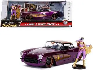 1957 Chevrolet Corvette Purple with Batgirl Diecast Figure \DC Comics Bombshells\" Series 1/24 Diecast Model Car by Jada"