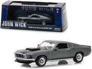 1969 Ford Mustang BOSS 429 Gray with Black Stripes \John Wick\" (2014) Movie 1/43 Diecast Model Car by Greenlight"