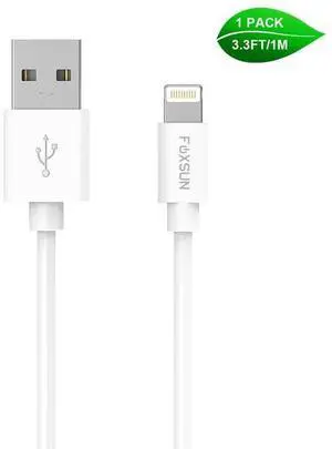 Foxsun AM001002 iPhone Charging Cable 3.3 FT/1M Lightning Cable for iPhone 7/7Plus/6/6Plus/6S/6S Plus/5/5S/5C/SE, iPad Pro/Air/Mini (White) Foxsun AM001002 iPhone Charging Cable 3.3 FT/1M Lightning Cable for iPhone 7/7Plus/6/6Plus/6S/6S Plus/5/5S/5C/SE, iPad Pro/Air/Mini (White)