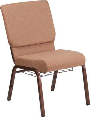 Flash Furniture Hercules Series 18.5''W Caramel Fabric Church Chair with 4.25'' Thick Seat, Cup Book Rack - Copper Vein Frame