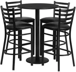 Flash Furniture Round Black Laminate Table Set with 4 Ladder Back Metal Bar Stools, 30"