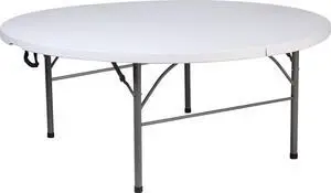 Flash Furniture 71'' Round Bi-Fold Granite White Plastic Folding Table