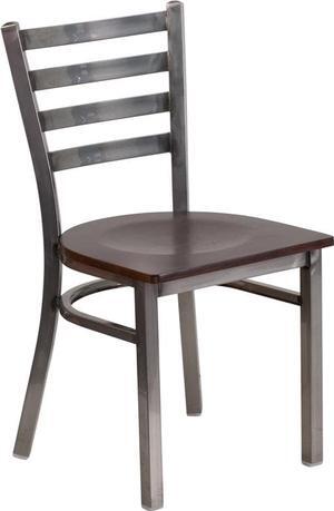 Flash Furniture Hercules Series Clear Coated Ladder Back Metal Restaurant Chair with Wood Seat, Walnut