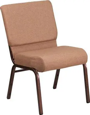 Flash Furniture Hercules Series 21'' Extra Wide Brown Fabric Stacking Church Chair With 4'' Thick Seat - Copper Vein Frame