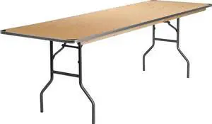 Flash Furniture Rectangular Heavy Duty Birchwood Folding Banquet Table with Metal Edges and Protective Corner Guards, 30 by 96-Inch