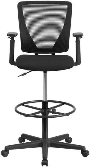 Ergonomic Mid-Back Mesh Drafting Chair with Black Fabric Seat, Adjustable Foot Ring and Adjustable Arms