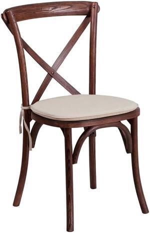 Flash Furniture HERCULES Series Stackable Mahogany Wood Cross Back Chair with Cushion