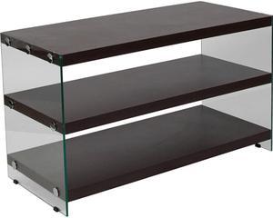 Flash Furniture Wynwood Collection Dark Ash Wood Grain Finish TV Stand with Shelves and Glass Frame