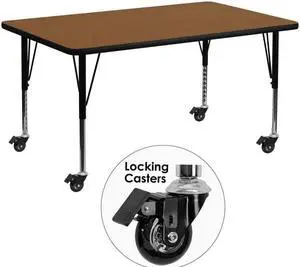 Flash Furniture Mobile 24 by 48-Inch Rectangular Activity Table with 1.25-Inch Thick High Pressure Oak Laminate Top and Height Adjustable Pre-School Legs