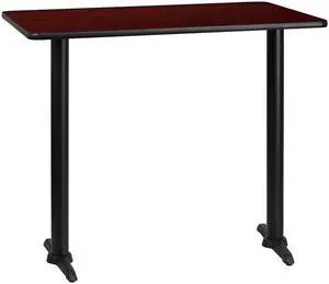 Flash Furniture 30 by 48" Rectangular Mahogany Laminate Table Top with 5 by 22" Bar Height Table Bases