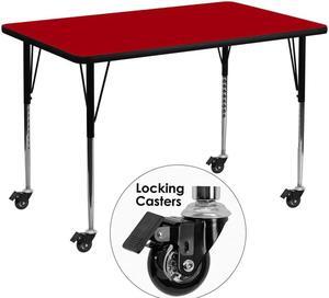 Flash Furniture Mobile 30 by 48-Inch Rectangular Activity Table with Red Thermal Fused Laminate Top and Standard Height Adjustable Legs