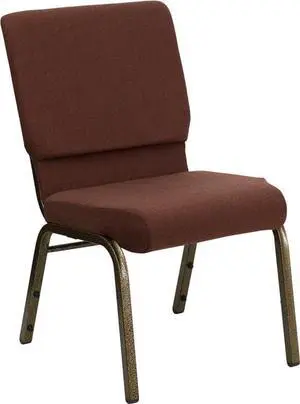 Flash Furniture FD-CH02185-GV-10355-GG Hercules Series 18-1/2-Inch Wide Brown Stacking Church Chair with 4-1/4-Inch Thick Seat/Gold Vein Frame