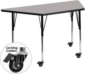 Flash Furniture Mobile 30 by 60-Inch Trapezoid Activity Table with 1.25-Inch Thick High Pressure Grey Laminate Top and Standard Height Adjustable Legs