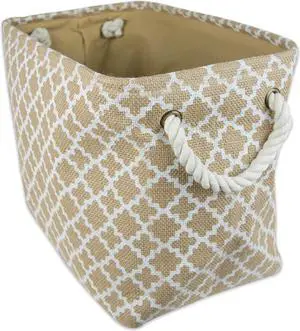 DII Burlap Bin Lattice White Rectangle Medium