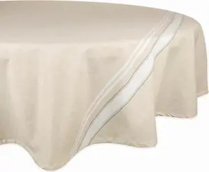 DII White French Stripe Tablecloth 70 Round