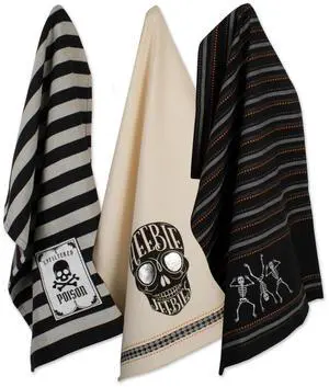 DII Assorted Skeleton Embellished Dishtowel (Set of 3)