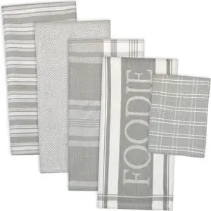 DII Assorted Light Gray Foodie Dishtowel & Dishcloth (Set of 5)