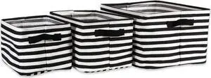 DII PE-Coated Herringbone Woven Cotton Laundry Bin Stripe Black Rectangle Assorted (Set of 3)