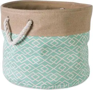 DII Burlap Bin Diamond Aqua Round Small