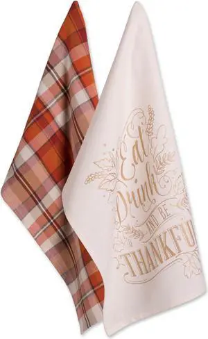 DII Assorted Check Fall Be Thankful Printed Dishtowel (Set of 2)