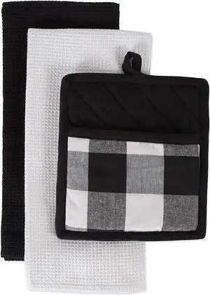 DII Black Buffalo Check Potholder & Dishtowel Kitchen Set