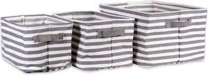 DII PE-Coated Herringbone Woven Cotton Laundry Bin Stripe Gray Rectangle Assorted (Set of 3)