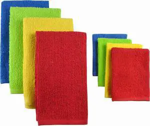 DII Assorted Primary Bar Mop Dishtowel & Dishcloth (Set of 8)